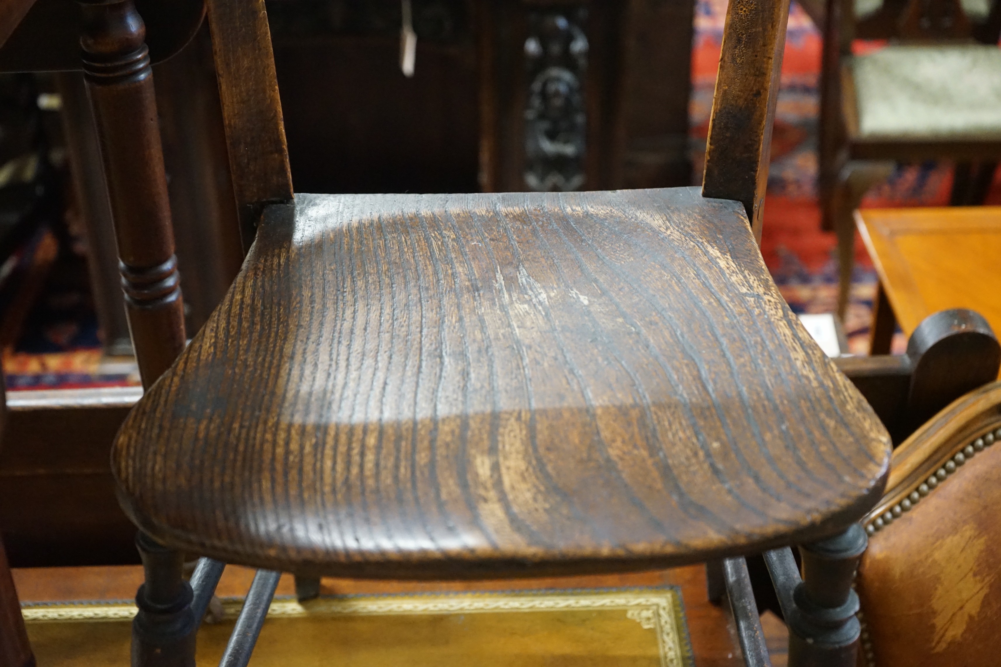 A Regency mahogany Pembroke table, width 84cm, depth 48cm, height 73cm together with a provincial elm wood seat chair